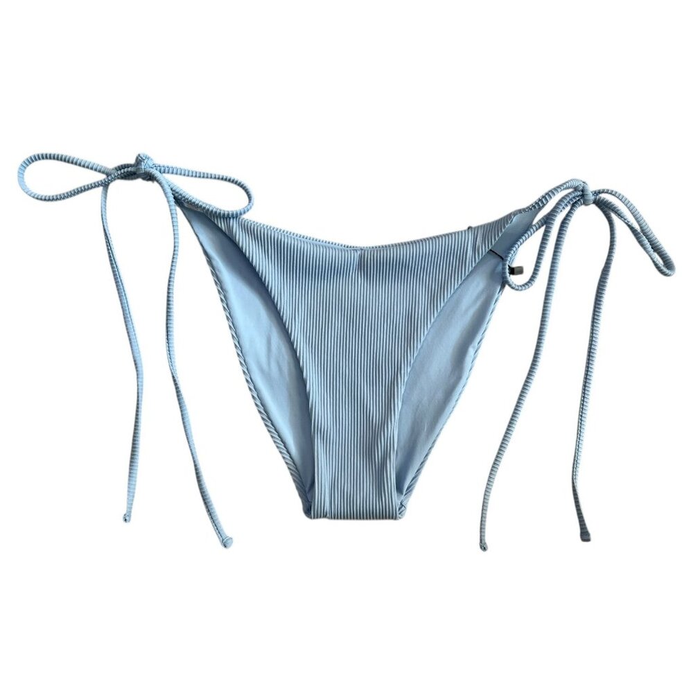 OneOne Swimwear Rubbed Cheeky String Tie Bikini Bottom Light Blue Large
